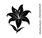 Lily flower black silhouette vector, ideal for floral designs, decorative art, and elegant illustrations.