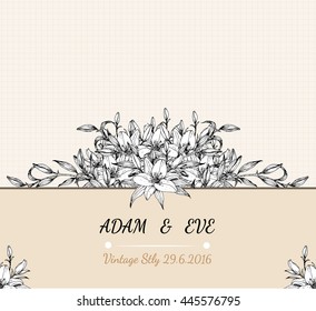 Lily flower card vector by hand drawing.