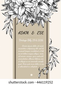 Lily flower card vector by hand drawing.