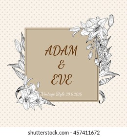 Lily flower card vector by hand drawing.Lily card vintage style.