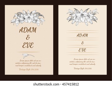Lily flower card vector by hand drawing.Lily card vintage style.