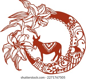 Lily flower and donkey silhouette illustration