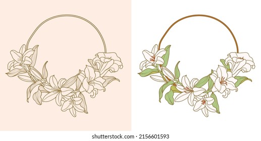 lily flower frame with circular border 