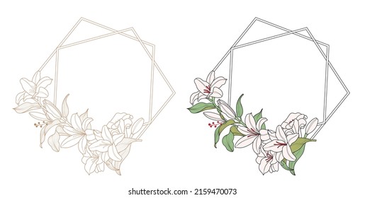 lily flower frame with polygon shape border