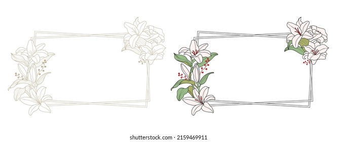 Lily Flower Frame With Rectangle Border