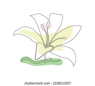 the lily flower is hand-drawn in a minimalist style, in the technique of a single line, a monoline. Cosmetics symbol, beauty salon logo