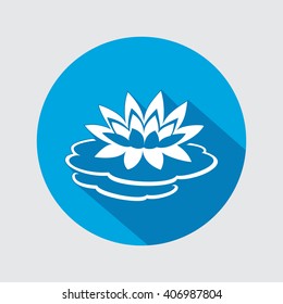 Lily flower icon. Water-lilies, waterlily floral symbol. Round circle flat icon with long shadow. Vector