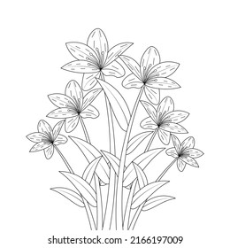 lily flower line art drawing of continuous pencil artwork for kid coloring page of printing element