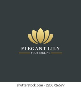 Lily Flower Logo Vector Or Lily Flower Icon Vector Illustration. lotus flower logo. Elegant Lily logo for a product that reflects the beauty of flowers. Gold lily flower logo design.