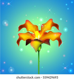 Lily Flower on a blue background. Vector illustration. Fantasy flower.