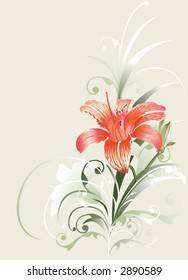 lily flower ornament, congratulations, picture postcard