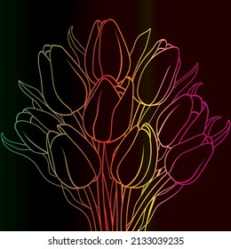 Lily Flower Outline Gradient Color on Black Background