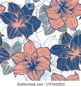 Lily flower in pattern texture background. Vector design.