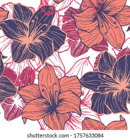 Flor de Lily en fondo de textura patrón. Vector, diseño y color para la ropa.