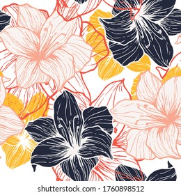 Lily flower in pattern texture background. Vector, design and calm color for clothes.