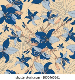 Lily flower. Seamless vector pattern with flowers. Seamless vector pattern with flowers.