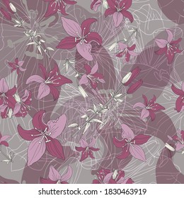 Lily flower. Seamless vector pattern with flowers. Seamless vector pattern with flowers.