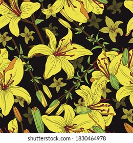 Lily flower. Seamless vector pattern with flowers. Seamless vector pattern with flowers.