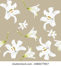 lily flower seamless watercolor pattern handmade print wall paper fashion white floral plants and leafs flower garden floral art 