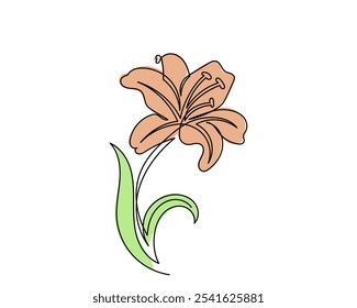 Lily flower vector, one line drawing of a lily flower. Line art lily flower isolated on white background. sketch hand-drawn Designs for invitations, weddings, wallpaper, print templates, and vector.