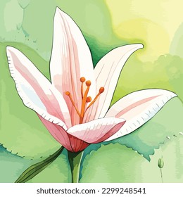 Lily Flower Watercolor Vector Art, Realstic Looking Leaf, Floral Wall Decoration