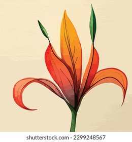 Lily Flower Watercolor Vector Art, Realstic Looking Leaf, Floral Wall Decoration