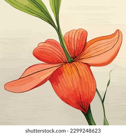 Lily Flower Watercolor Vector Art, Realstic Looking Leaf, Floral Wall Decoration