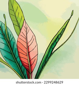 Lily Flower Watercolor Vector Art, Realstic Looking Leaf, Floral Wall Decoration