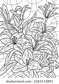 lily flowers coloring page and book. Antistress for children and adults. Illustration on white background.