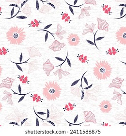 Lily Flowers and daisies pattern on gray melange background