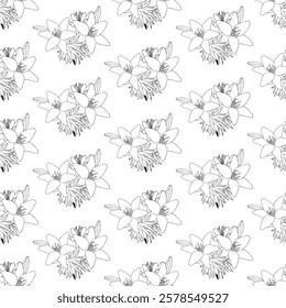 Lily flowers in doodle style. Seamless pattern. Vector illustration.