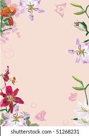 lily flowers frame illustration on pink background