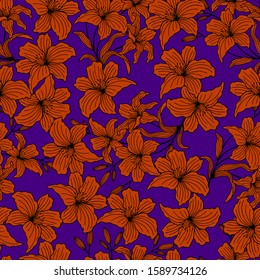 Lily flowers and leaves seamless pattern. eps10 vector illustration.