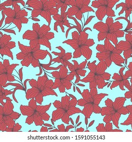 Lily flowers and leaves seamless pattern. eps10 vector illustration.