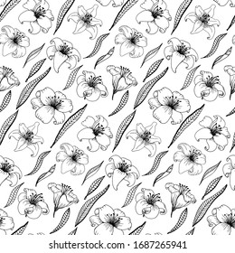Lily flowers leaves vector pattern