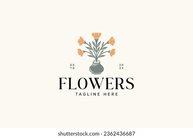 lily flowers and pot logo vector graphic for florist boutique and cosmetic