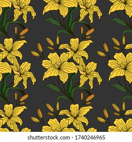 Lily flowers seamless pattern. Vector illustration eps10