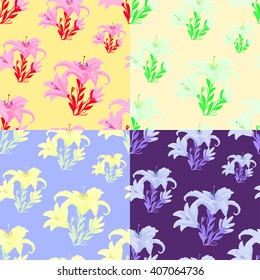 lily flowers set bright color. seamless vector illustration