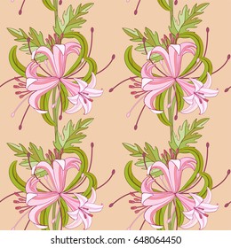 Lily flowers strip background. Floral seamless pattern.