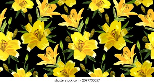 Lily Flowers Vector Seamless Pattern