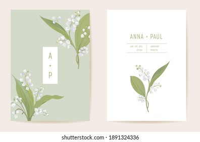 Lily flowers watercolor wedding card. Vector spring floral invitation. Rustic floral blossom. Boho template frame. Botanical Save the Date foliage cover, modern design poster
