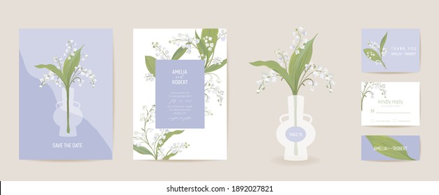 Lily flowers watercolor wedding card. Vector spring floral invitation. Rustic floral blossom. Boho template frame. Botanical Save the Date foliage cover, modern design poster