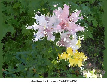 lily flowers yellow and pink, brushstroke painting