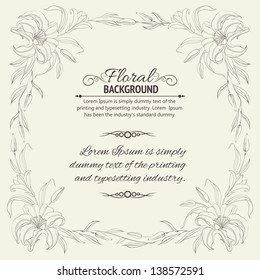 Lily frame for invitations or announcements. Vector illustration.