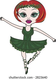 Lily is a fun character illustration of a red haired ballerina.