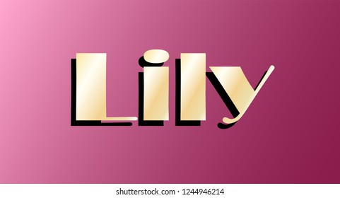 Lily. Gold shining name isolated on pink background. Happy birthday and Angel Day concept. Vector illustration