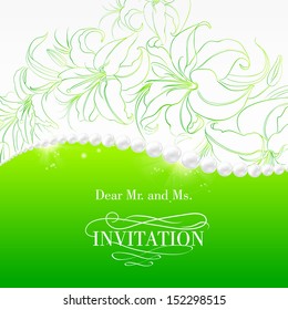 Lily and jewelry invitation card. Vector illustration.