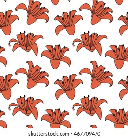 Lily lilies hand drawn illustration seamless tiling repeat background