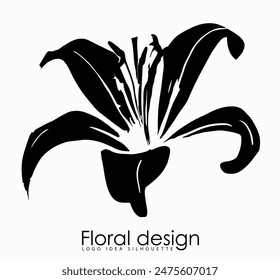 Logo de Lily, dibujado a mano. Símbolo blanco y negro, flor aislada, icono de arte. 