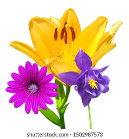 Lily low poly. Beautiful fragrant flower. Wonderful Flower. Elements for label design. Vector illustration. Lily in triangulation technique. 